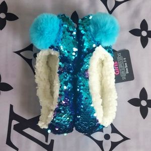 Girls Sequin Sherpa Slippers 2-5